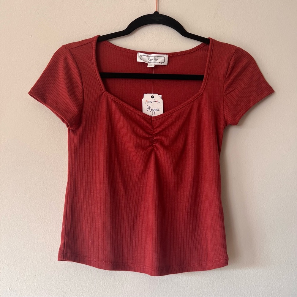 Hippie Rose V Neck Ribbed Stretch Top Size Small